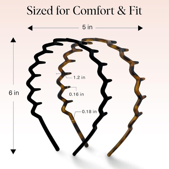 Women's Black/tort Non Slip Fashion Slicked Back Style Comfortable Comb Headband - Picture 5 of 8